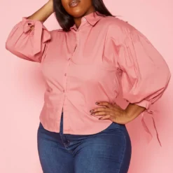 Plus Size Collar Neck Puff Sleeve Linen Shirt -Radiant Drape Sales 2020198 002 2