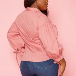 Plus Size Collar Neck Puff Sleeve Linen Shirt -Radiant Drape Sales 2020198 002 4