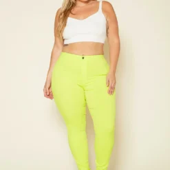 Plus Size Neon Yellow High Waist Skinny Jeans