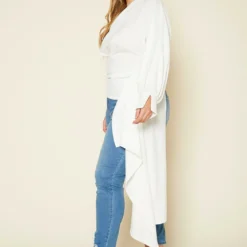 Plus Size One Sleeve Drape Hem Blouse 7 Plus Size One Sleeve Drape Hem Blouse -Radiant Drape Sales 2020202 002 2