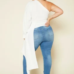 Plus Size One Sleeve Drape Hem Blouse 8 Plus Size One Sleeve Drape Hem Blouse -Radiant Drape Sales 2020202 002 3