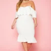 Plus Size Off Shoulder Ruffle Hem Midi Dress