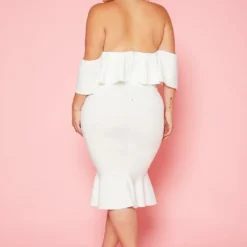 Plus Size Off Shoulder Ruffle Hem Midi Dress -Radiant Drape Sales 2020207 001 3