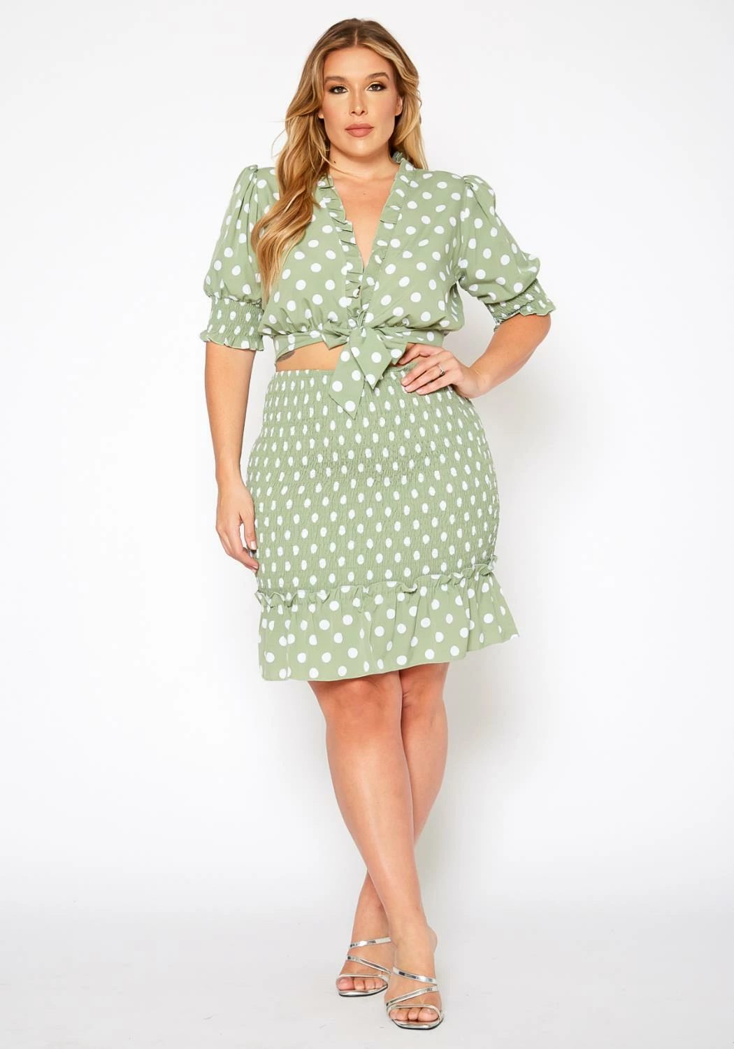 Plus Size Polka Dot Print Crop Top & Mini Skirt Set 2 Plus Size Polka Dot Print Crop Top & Mini Skirt Set - Image 2