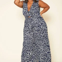 Plus Size Abstract Print Wide Flare Jumpsuit