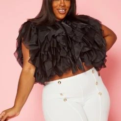 Plus Size Ruffle Tulle Crop Top