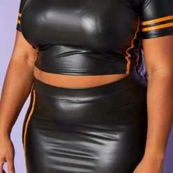 Plus Size Faux Leather Mock Neck Crop Top & Slit Maxi Skirt Set -Radiant Drape Sales 2020236 001 5