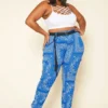 Plus Size Paisley Print Belted Cargo Pants