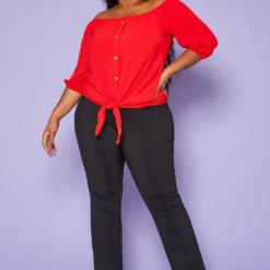 Plus Size Off Shoulder Button Hem Yellow Top -Radiant Drape Sales 2020260 002 3