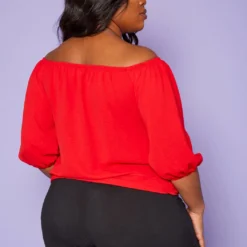 Plus Size Off Shoulder Button Hem Yellow Top -Radiant Drape Sales 2020260 002 4