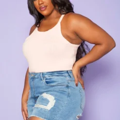 Plus Size Distressed Mid Length Denim Shorts -Radiant Drape Sales 2020268 001 4
