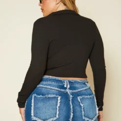 Plus Size Ribbed Drawstring Front Split Crop Top -Radiant Drape Sales 2020280 001 4