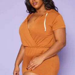 Plus Size Overlap V-Neck Lounge Romper -Radiant Drape Sales 2020281 002 3