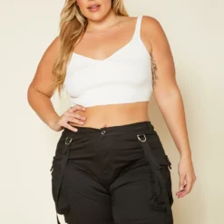 Plus Size High Rise Cargo Shorts Overalls