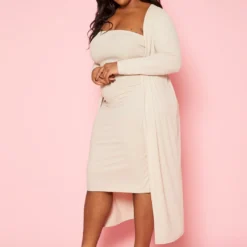 Plus Size Rib Knit Tube Midi Dress & Duster Cardigan Set 9 Plus Size Rib Knit Tube Midi Dress & Duster Cardigan Set -Radiant Drape Sales 2020289 004 3