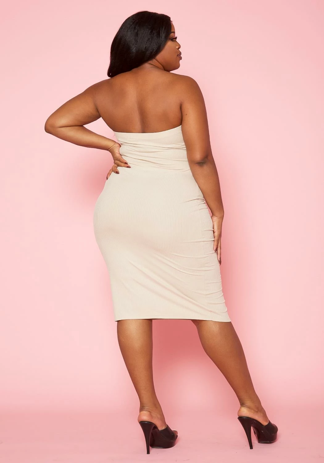 Plus Size Rib Knit Tube Midi Dress & Duster Cardigan Set 5 Plus Size Rib Knit Tube Midi Dress & Duster Cardigan Set - Image 5