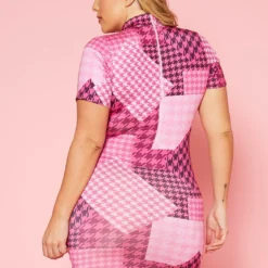 Plus Size Mock Neck Houndstooth Color Block Print Mini Dress 8 Plus Size Mock Neck Houndstooth Color Block Print Mini Dress -Radiant Drape Sales 2020297 001 5