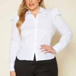 Plus Size Ballon Sleeve Collar Top