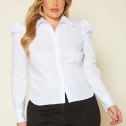 Plus Size Ballon Sleeve Collar Top -Radiant Drape Sales 2020318 001 3