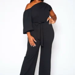 Plus Size One Sleeve Asymmetrical One Shoulder Jumpsuit