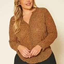 Plus Size Leopard Print Button Up Top