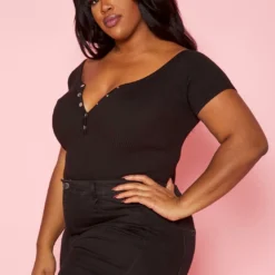 Plus Size Ribbed Button Detail Bodysuit -Radiant Drape Sales 2020333 001 3