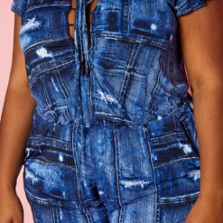 Plus Size Faux Denim Pattern Romper -Radiant Drape Sales 2020335 001 5