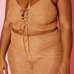 Plus Size Ruched Mesh Crop Top & Mesh Skirt Set 9 Plus Size Ruched Mesh Crop Top & Mesh Skirt Set -Radiant Drape Sales 2020338 002 4