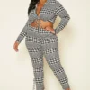 Plus Size Houndstooth Crop Top & Pants Set