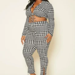 Plus Size Houndstooth Crop Top & Pants Set 7 Plus Size Houndstooth Crop Top & Pants Set -Radiant Drape Sales 2020339 001 3