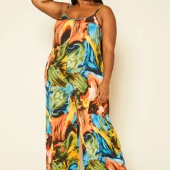 Plus Size Swirl Print Tank Jumpsuit