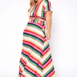 Plus Size Stripe Crop Top & Flare Maxi Skirt Set 8 Plus Size Stripe Crop Top & Flare Maxi Skirt Set -Radiant Drape Sales 2020371 001 3