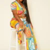 Plus Size Multicolor Chain Print Crop Top & Pants Set