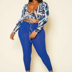 Plus Size Abstract Crop Top & Leggings Set