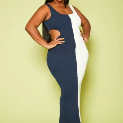 Plus Size Ribbed Two-Tone Color Cut Out Maxi Dress 8 Plus Size Ribbed Two-Tone Color Cut Out Maxi Dress -Radiant Drape Sales 2020406 001 3