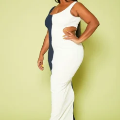 Plus Size Ribbed Two-Tone Color Cut Out Maxi Dress 9 Plus Size Ribbed Two-Tone Color Cut Out Maxi Dress -Radiant Drape Sales 2020406 001 4