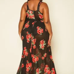 Plus Size Rose Print Sheer Maxi Dress 8 Plus Size Rose Print Sheer Maxi Dress -Radiant Drape Sales 2020407 001 4