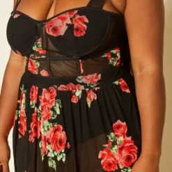 Plus Size Rose Print Sheer Maxi Dress 9 Plus Size Rose Print Sheer Maxi Dress -Radiant Drape Sales 2020407 001 5