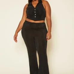 Plus Size Ruched Halter Top & Pants Set