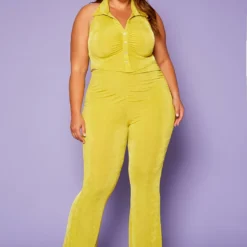 Plus Size Ruched Halter Top & Pants Set