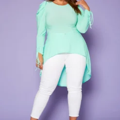 Plus Size High-Low Ruched Puffed Sleeves Top -Radiant Drape Sales 2020422 002 1