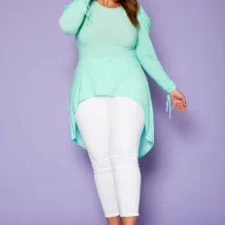 Plus Size High-Low Ruched Puffed Sleeves Top