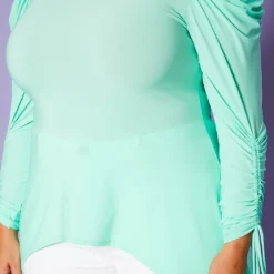Plus Size High-Low Ruched Puffed Sleeves Top -Radiant Drape Sales 2020422 002 5