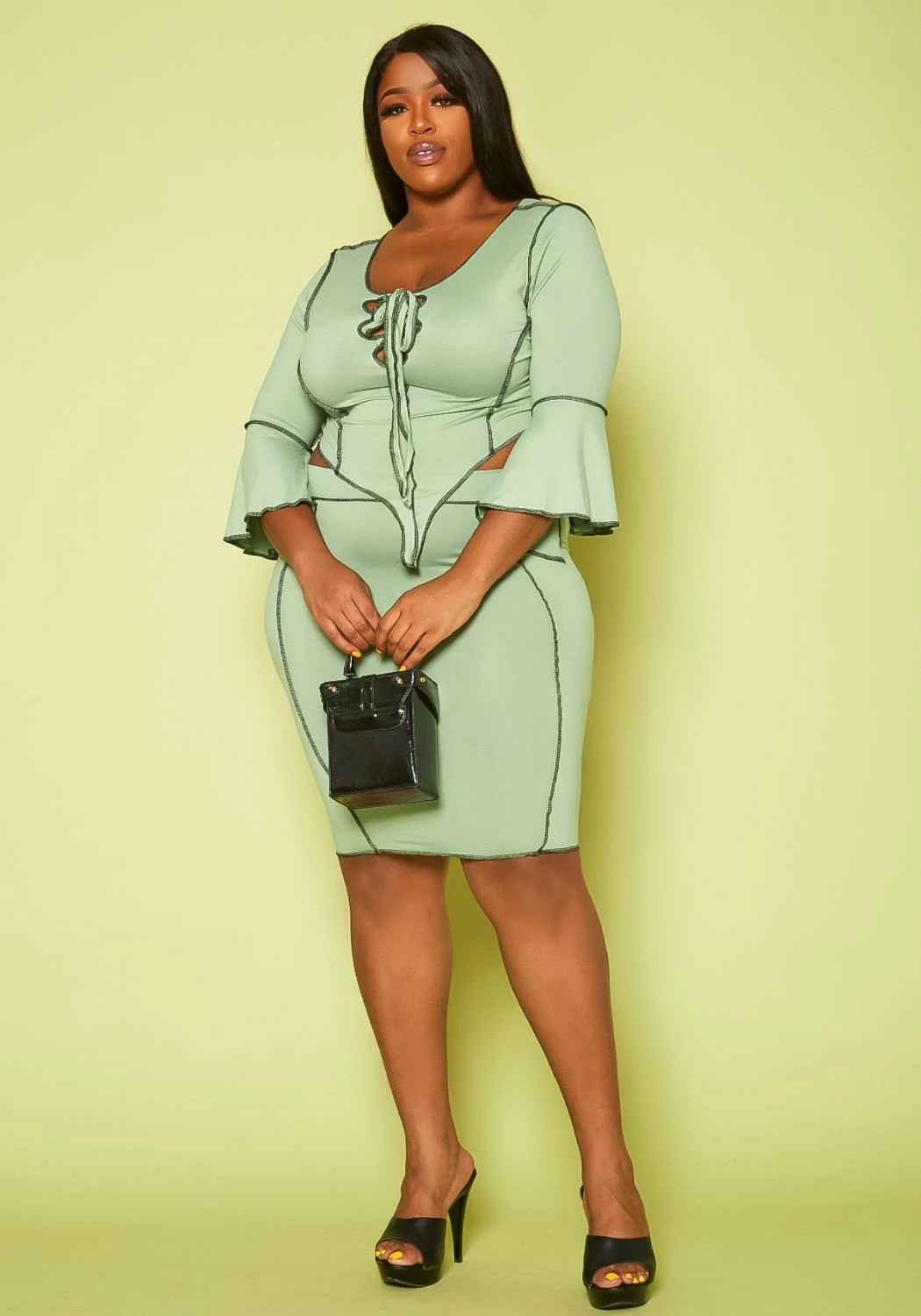 Plus Size Contrast Stitch Top & Pencil Skirt Set 2 Plus Size Contrast Stitch Top & Pencil Skirt Set - Image 2