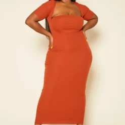 Plus Size Ribbed Two Piece Set Maxi Dress