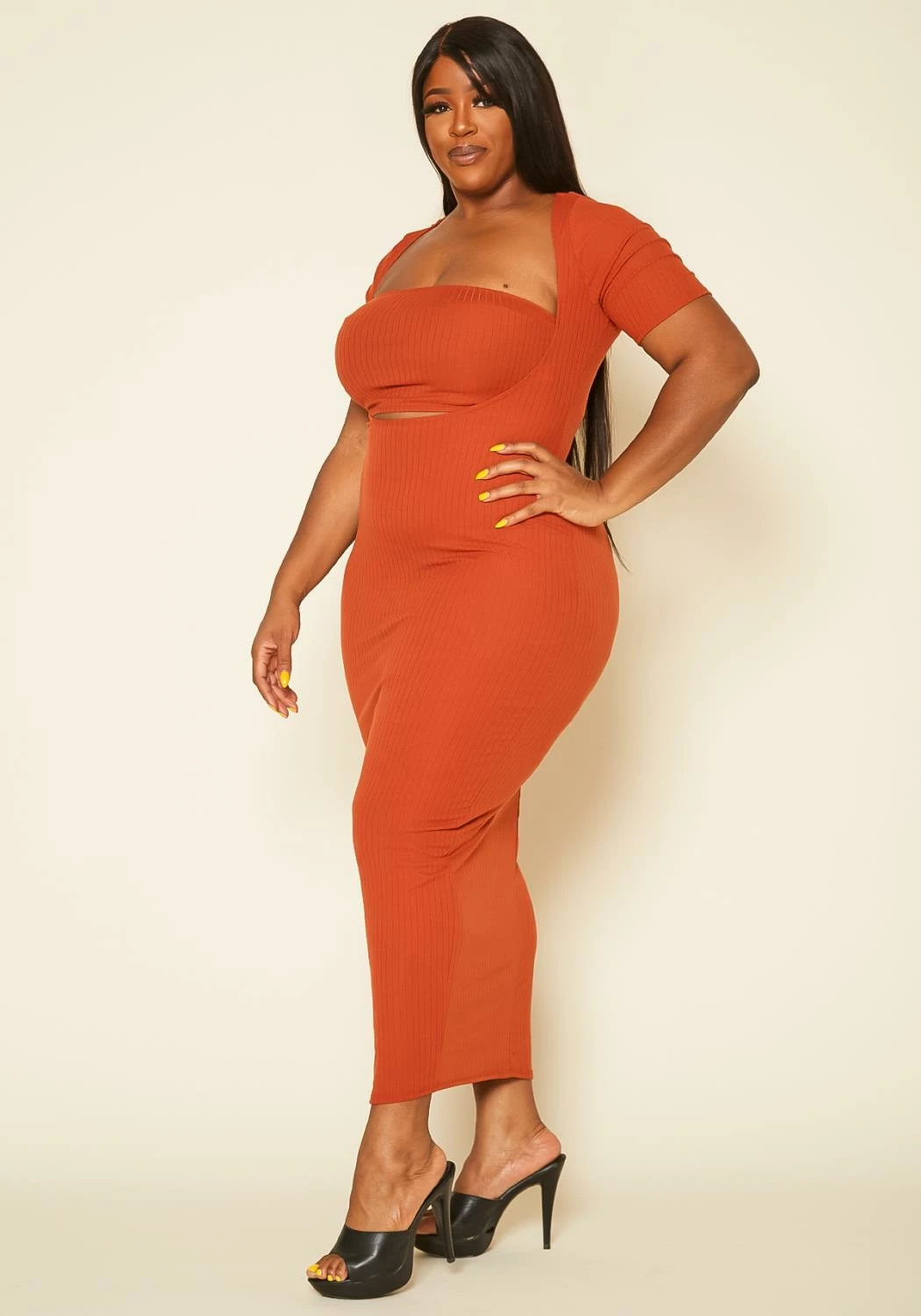 Plus Size Ribbed Two Piece Set Maxi Dress 3 Plus Size Ribbed Two Piece Set Maxi Dress - Image 3