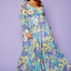 Plus Size Abstract Dots Print Chiffon Maxi Dress