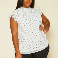 Pleione Plus Size Floral Print Mock Neck Short Sleeve Top