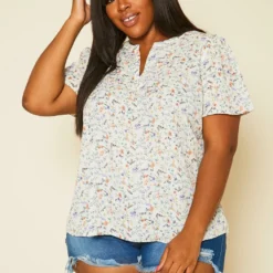 Plus Size Floral Print High Low Top