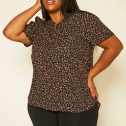 Plus Size Floral Print High Low Top